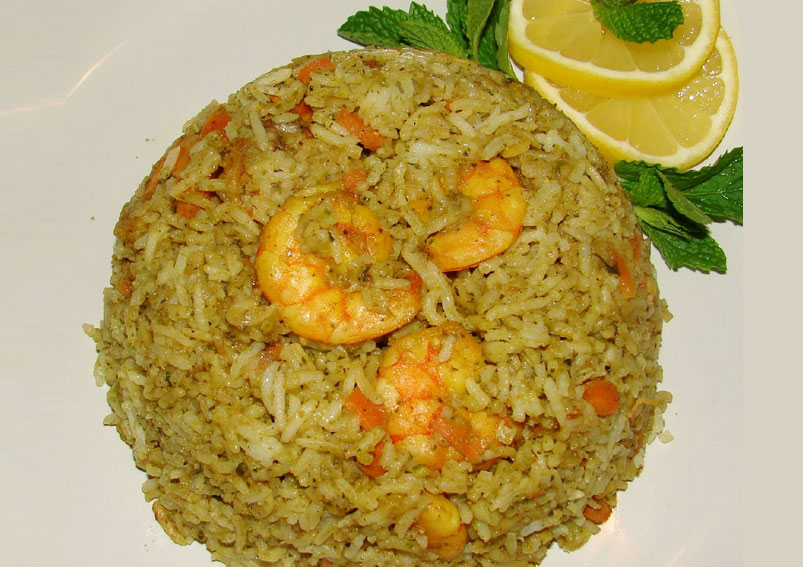 Tasty Green Masala Prawn Pulao Recipe