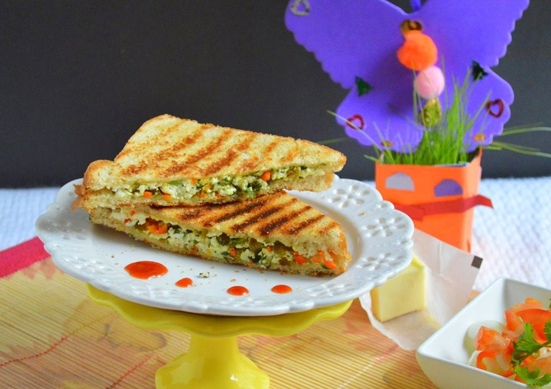Cabbage And Paneer Grilled Sandwich Recipe